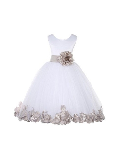 White Tulle Rose Floral Petals Flower Girl Dress Girls Party Dresses 302S