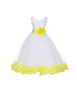 White Tulle Rose Floral Petals Flower Girl Dress Girls Party Dresses 302S