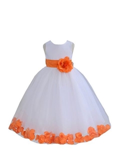 White Tulle Rose Floral Petals Flower Girl Dress Girls Party Dresses 302S