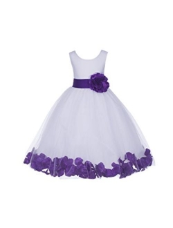 White Tulle Rose Floral Petals Flower Girl Dress Girls Party Dresses 302S