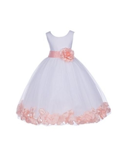 White Tulle Rose Floral Petals Flower Girl Dress Girls Party Dresses 302S