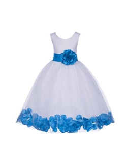 White Tulle Rose Floral Petals Flower Girl Dress Girls Party Dresses 302S