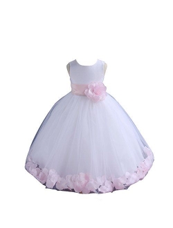 White Tulle Rose Floral Petals Flower Girl Dress Girls Party Dresses 302S