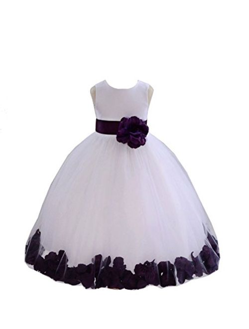 White Tulle Rose Floral Petals Flower Girl Dress Girls Party Dresses 302S