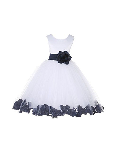 White Tulle Rose Floral Petals Flower Girl Dress Girls Party Dresses 302S