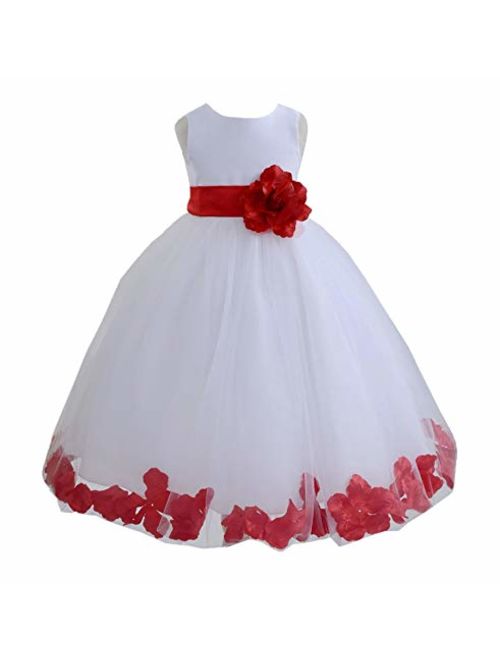 White Tulle Rose Floral Petals Flower Girl Dress Girls Party Dresses 302S