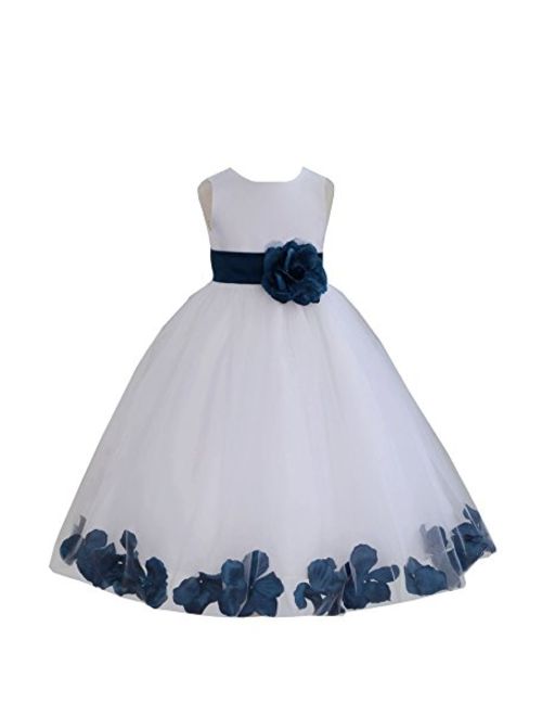 White Tulle Rose Floral Petals Flower Girl Dress Girls Party Dresses 302S