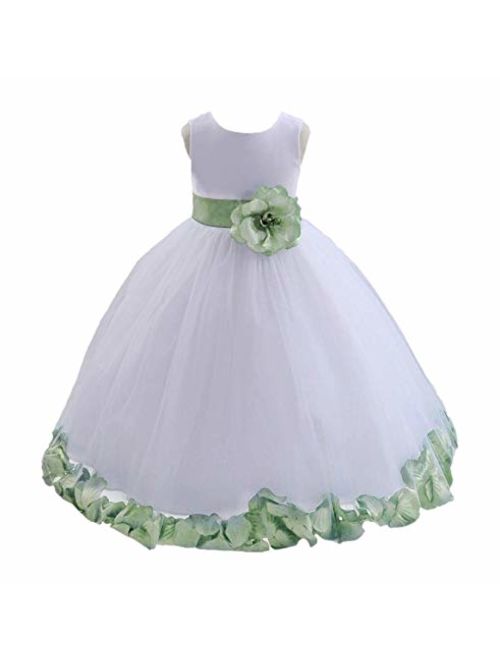 White Tulle Rose Floral Petals Flower Girl Dress Girls Party Dresses 302S