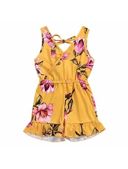 Kids Girls Sleeveless Floral One Piece Jumpsuit Rompers Overalls Shorts Outfits