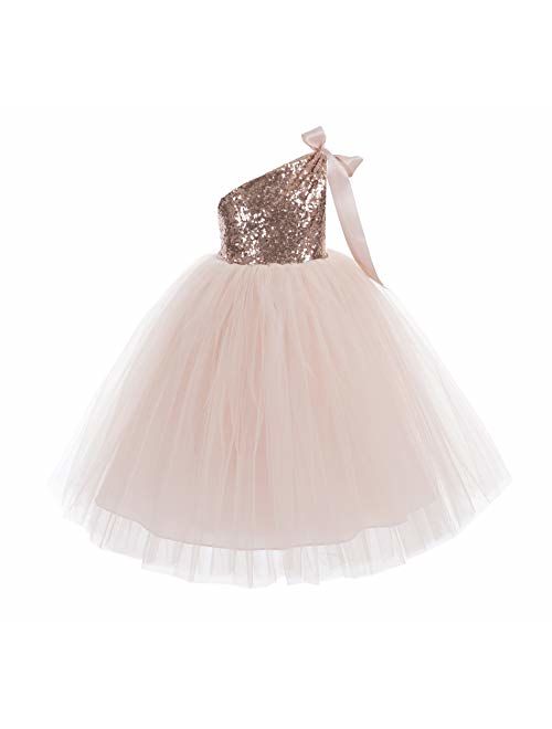 ekidsbridal One-Shoulder Sequin Tutu Flower Girl Dress Wedding Pageant Dresses Ball Gown Tutu Dresses 182