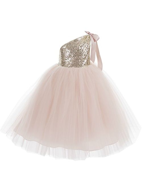 ekidsbridal One-Shoulder Sequin Tutu Flower Girl Dress Wedding Pageant Dresses Ball Gown Tutu Dresses 182