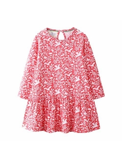 Hongshilian Toddler Girls Longsleeve Dress Cotton Jersey Casual Dresses Cartoon Applique