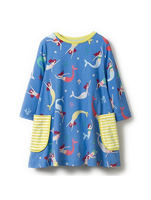 Hongshilian Toddler Girls Longsleeve Dress Cotton Jersey Casual Dresses Cartoon Applique