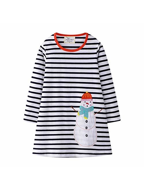 Hongshilian Toddler Girls Longsleeve Dress Cotton Jersey Casual Dresses Cartoon Applique