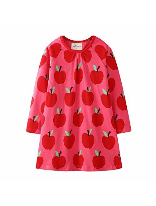 Hongshilian Toddler Girls Longsleeve Dress Cotton Jersey Casual Dresses Cartoon Applique