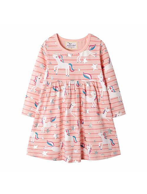 Hongshilian Toddler Girls Longsleeve Dress Cotton Jersey Casual Dresses Cartoon Applique