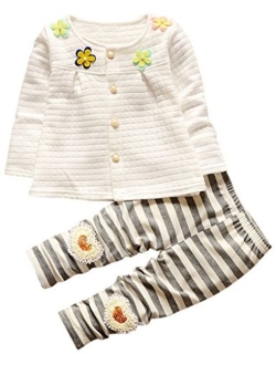 Asherangel Toddler Girls Cardigan Top Striped Leggings Pant Clothing Set Outfits