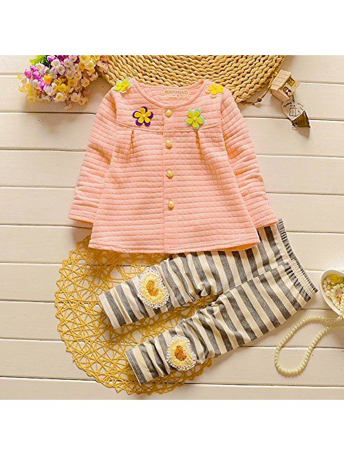 Asherangel Toddler Girls Cardigan Top Striped Leggings Pant Clothing Set Outfits