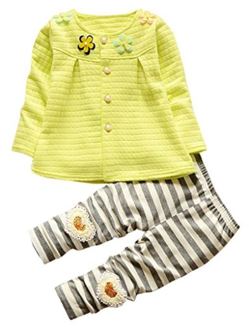 Asherangel Toddler Girls Cardigan Top Striped Leggings Pant Clothing Set Outfits