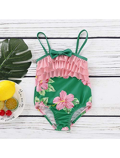 Aisheny Kids Girl Fashion One Piece Swimwear, Toddler Ruffles Floral Monokini Beach Bathing Suit