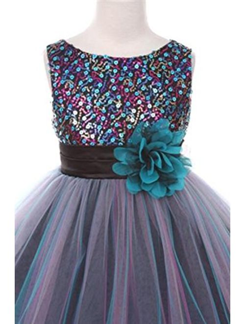 Kid's Dream Multi-Sequin Trio Color Tulle Flower Girl Dress