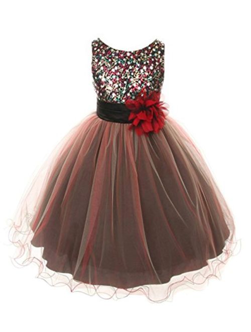 Kid's Dream Multi-Sequin Trio Color Tulle Flower Girl Dress