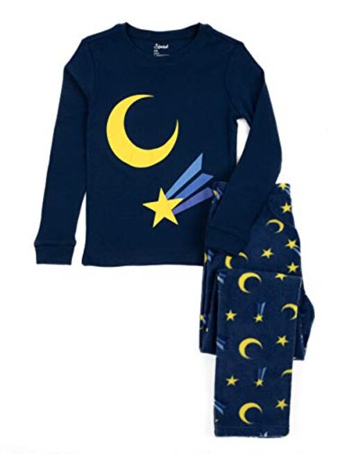 Leveret Kids & Toddler Pajamas Girls 2 Piece Pjs Set Cotton Top & Fleece Pants Sleepwear (2-14 Years)