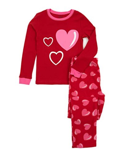 Leveret Kids & Toddler Pajamas Girls 2 Piece Pjs Set Cotton Top & Fleece Pants Sleepwear (2-14 Years)