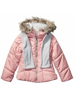 Girls' Big Heavyweight Puffer Jacket with Scarf