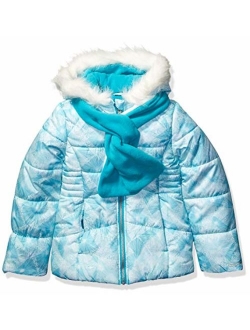 Girls' Big Heavyweight Puffer Jacket with Scarf