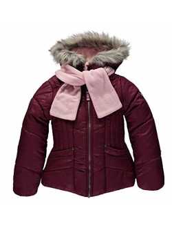 Girls' Big Heavyweight Puffer Jacket with Scarf