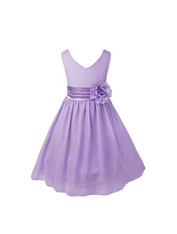 FEESHOW Girls Toddler Kids Flower Chiffon Pleated Bridesmaid Wedding Pageant Party Dress