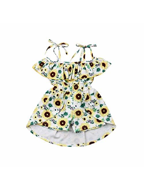 Mubineo Toddler Little Girl Off Shoulder Ruffle Floral Printed Romper Dress One Piece Outfits