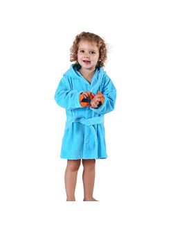 MICHLEY Girls Boys Robe Cotton Towel Kids Animal Dinosaur Style Hooded Bathrobe