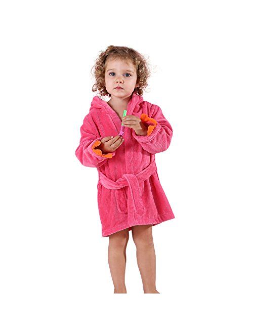 MICHLEY Girls Boys Robe Cotton Towel Kids Animal Dinosaur Style Hooded Bathrobe