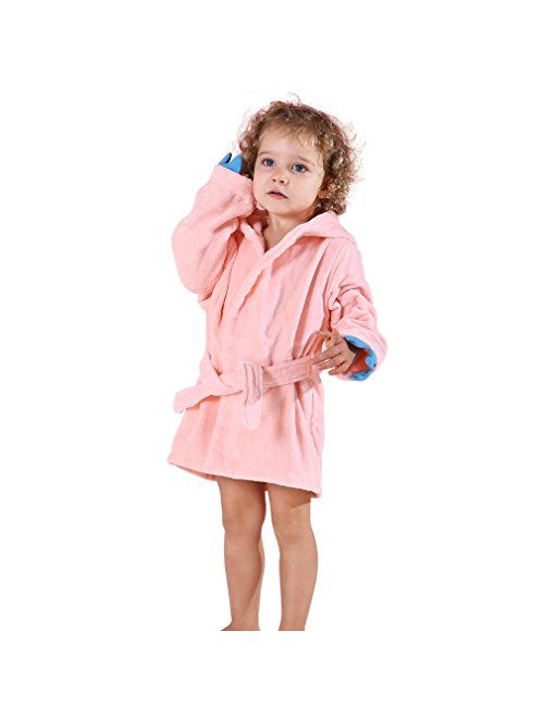 MICHLEY Girls Boys Robe Cotton Towel Kids Animal Dinosaur Style Hooded Bathrobe