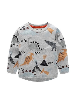 Boys Cotton Long Sleeve T-Shirts T Rex Dinosaur Shirt Graphic Tees