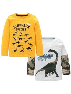 Boys Cotton Long Sleeve T-Shirts T Rex Dinosaur Shirt Graphic Tees