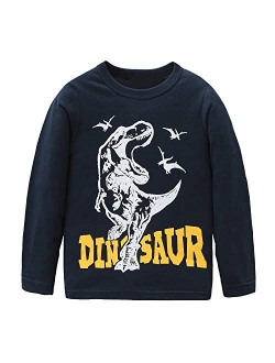 Boys Cotton Long Sleeve T-Shirts T Rex Dinosaur Shirt Graphic Tees