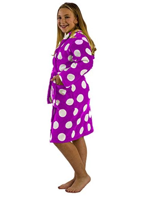 byLora Polka Dot Terry Cloth Cotton Hooded Robes Bathrobes for Girls and Petite Ladies