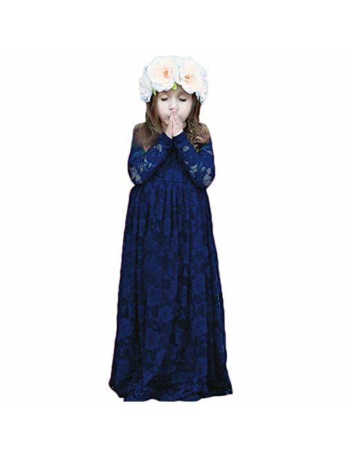 CQDY Lace Flower Girl Dress Long Sleeves Wedding Princess Dresses