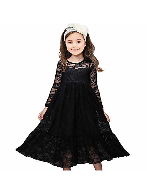 CQDY Lace Flower Girl Dress Long Sleeves Wedding Princess Dresses