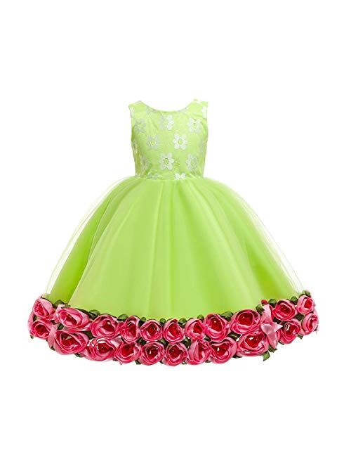 IBTOM CASTLE 2-10T Big Little Girl Ball Gown Short Lace Flower Tulle Prom Dresses for Wedding Party Evening Dance