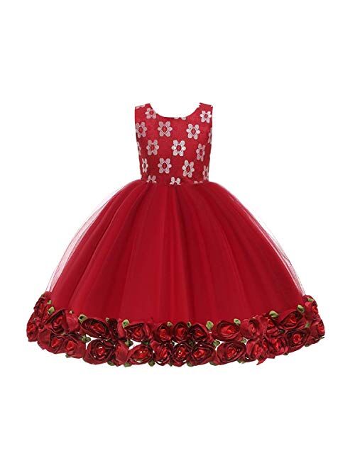 IBTOM CASTLE 2-10T Big Little Girl Ball Gown Short Lace Flower Tulle Prom Dresses for Wedding Party Evening Dance