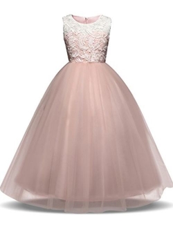 TTYAOVO Kids Prom Ball Gown Girl Lace Tulle Flower Princess Party Maxi Dress