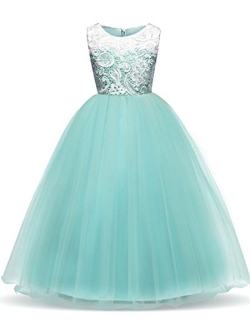 TTYAOVO Kids Prom Ball Gown Girl Lace Tulle Flower Princess Party Maxi Dress