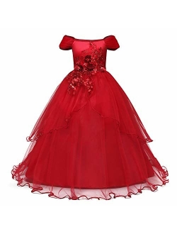 TTYAOVO Kids Prom Ball Gown Girl Lace Tulle Flower Princess Party Maxi Dress