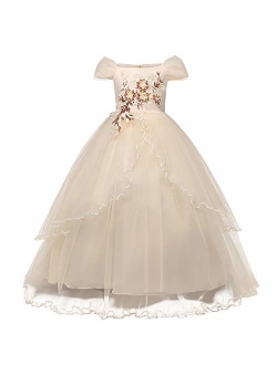 TTYAOVO Kids Prom Ball Gown Girl Lace Tulle Flower Princess Party Maxi Dress