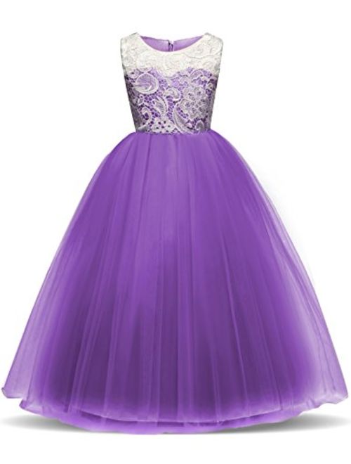 TTYAOVO Kids Prom Ball Gown Girl Lace Tulle Flower Princess Party Maxi Dress