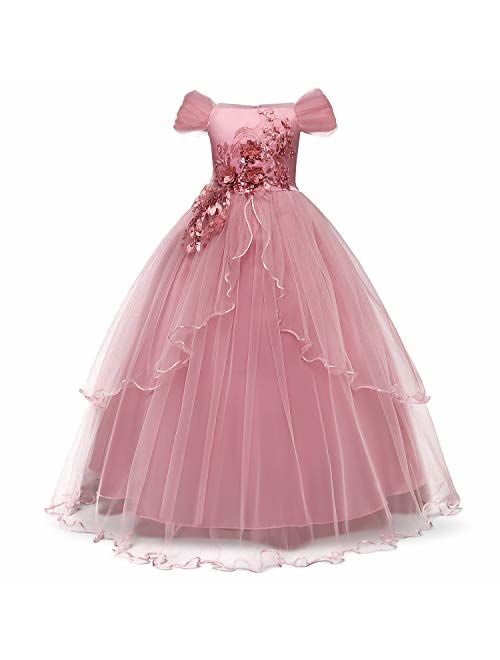 TTYAOVO Kids Prom Ball Gown Girl Lace Tulle Flower Princess Party Maxi Dress